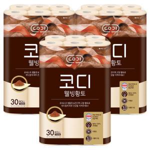 코디 웰빙황토 3겹 화장지 27m 30롤 3팩 (90롤)