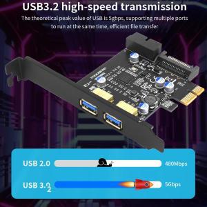 TISHRIC PCIE 확장 카드 멀티플라이어 컨트롤러  -2 포트 USB32 Gen1 19 핀 어댑터 5Gbps