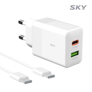 스카이 (25W) 2포트 USB C타입 고속 충전기 어댑터 필 Q2S PD + C to C 고속충전케이블/초고속/아이폰/듀얼