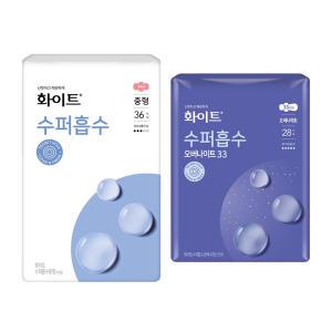 화이트 수퍼흡수, 중형, 36P, 1개 + 오버나이트, 28P, 1개