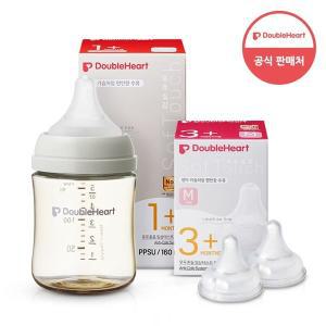 [더블하트] 모유실감 3세대 PPSU 젖병 싱글 160ml  오후의베이지 (젖꼭지S포함) +3세대 젖꼭지 2입x1개 (M)