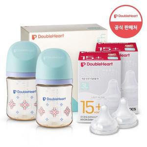 [더블하트] 모유실감 3세대 PPSU 젖병 트윈팩 160ml 단청 +3세대 젖꼭지2입x2개 (3L)