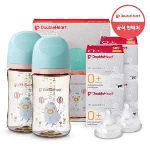 [더블하트] 모유실감 3세대 PPSU 젖병 트윈팩 240ml 하늘을날꼬양 +3세대 젖꼭지1입x4개 (SS)