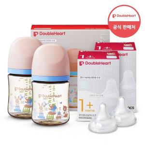 [더블하트] 모유실감 3세대 PPSU 젖병 트윈팩 160ml 애니멀타운 +3세대 젖꼭지2입x2개 (S)