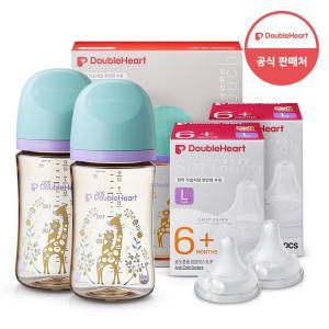 [더블하트] 모유실감 3세대 PPSU 젖병 트윈팩 240ml 블루밍가든 +3세대 젖꼭지2입x2개 (L)