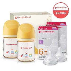 [더블하트] 모유실감 3세대 PPSU 젖병 트윈팩 160ml 한글사랑해 +3세대 젖꼭지2입x2개 (L)