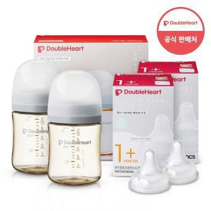 [더블하트] 모유실감 3세대 PPSU 젖병 트윈팩 160ml 새벽그레이 +3세대 젖꼭지2입x2개 (S)