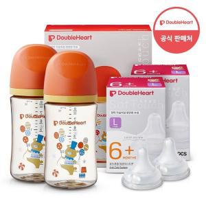 [더블하트] 모유실감 3세대 PPSU 젖병 트윈팩 240ml 서커스베어 +3세대 젖꼭지2입x2개 (L)