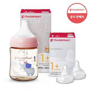 [더블하트] 모유실감 3세대 PPSU 젖병 싱글 160ml  꿈꾸는코끼리 (젖꼭지S포함) +3세대 젖꼭지 2입x1개 (S)