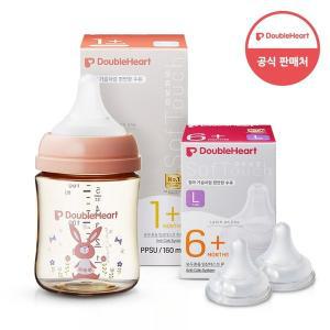 [더블하트] 모유실감 3세대 PPSU 젖병 싱글 160ml  놀러올래빗 (젖꼭지S포함) +3세대 젖꼭지 2입x1개 (L)