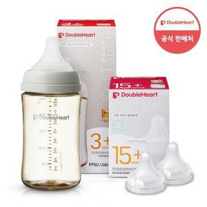 [더블하트] 모유실감 3세대 PPSU 젖병 싱글 160ml  오후의베이지 (젖꼭지S포함) +3세대 젖꼭지 2입x1개 ...