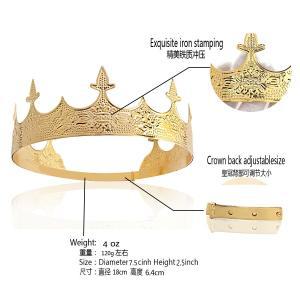 남자 바로크 빈티지 로얄 킹 크라운 조정 가능한 금속 라운드 빅 블랙 골드 왕관 중세 의상 선발 대회 Diad