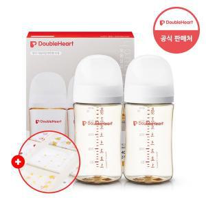 [더블하트] 모유실감 3세대 PPSU 젖병 베이직  트윈팩 240ml 제뉴인화이트 (젖꼭지미포함) (+가제손수건...