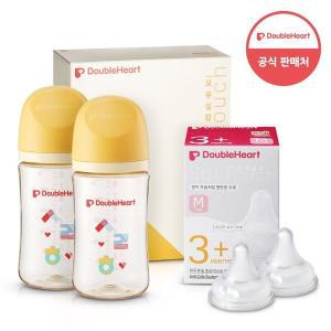 [더블하트] 모유실감 3세대 PPSU 젖병 트윈팩 240ml 한글 사랑해 +3세대 젖꼭지(2입x1개) M