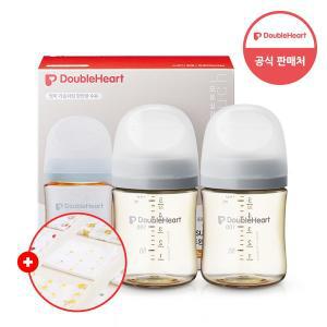 [더블하트] 모유실감 3세대 PPSU 젖병 모먼트 트윈팩 160ml 새벽그레이 (젖꼭지미포함) (+가제손수건 증정)