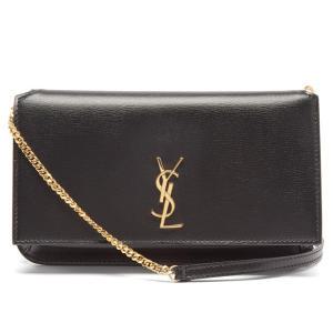 생로랑 앤티크 골드 YSL 모노그램 레더 크로스 바디 폰 홀더