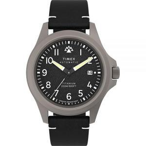 Timex 남성용 익스페디션 노스 티타늄 오토매틱 41mm 시계 - 블랙 스트랩 블랙 다이얼 티타늄 케이스, 블랙