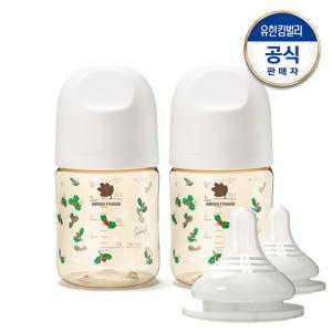 [세트] 베베그로우 PPSU 호랑가시나무 디자인트윈팩 160ml(노꼭지)+젖꼭지 2P