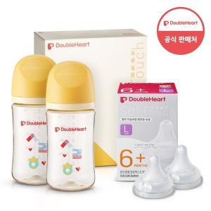 [더블하트] 모유실감 3세대 PPSU 젖병 트윈팩 240ml 한글 사랑해 +3세대 젖꼭지(2입x1개) L