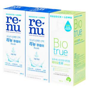 리뉴후레쉬 500ml 2개 + 바이오트루 500ml 1개 바슈롬 렌즈세척액