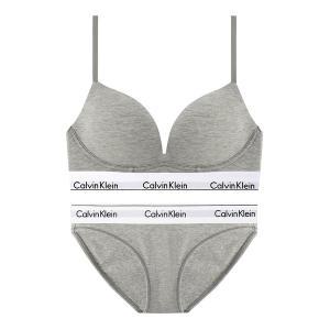 [Calvin Klein]CK 여성 모던 코튼 AF 플런지 푸쉬업 브라+팬티 세트 QF7623+F3787 GREY