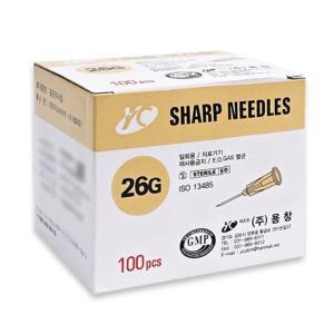 용창 일회용 멸균 주사침 26G X 38MM 100개입 주사바늘 침 니들 SHARP NEEDLES