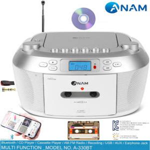 아남 카세트레코더 CD MP3플레이어 블루투스 테이프 AM FM 라디오 리모컨 USB 이어폰 AUX 스피커 220V 건전지 겸용 A-330BT ANAM 주방용 포터블 씨디플레이어