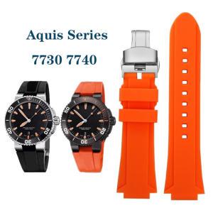 Oris Aquis 7730 7740 다이빙 시리즈 스포츠 방수 볼록 실리콘 고무 시계 스트랩 손목 밴드 오렌지 블루 24