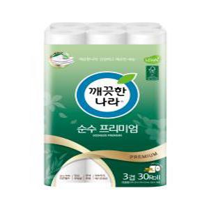 깨끗한나라 순수 프리미엄 와이드화장지(높이 107mm) 3겹 25m 30롤 1팩