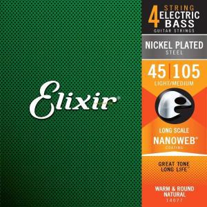 Elixir-4 스트링 45-105 나노웹 코팅 니켈 도금 스틸 전기베이스 기타 스트링, 라이트/미디엄 14077, 어니