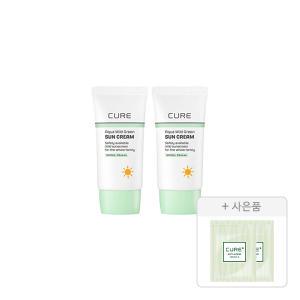 김정문알로에 큐어 아쿠아 마일드 그린 선크림 40ml, 2개 + 증정(안티에이징 크림S 파우치, 2ml, 2개)