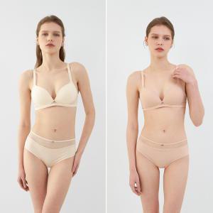 [Wonderbra] 노와이어 푸쉬업볼륨 브라+하이웨스트팬티 4종 크림+라이트베이지