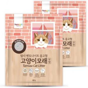 탐사 벤토나이트 응고형 고양이 모래, 15L, 무향, 2개입 one option