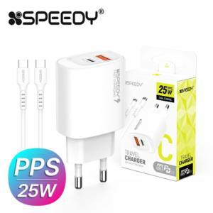 (스피디)가정용초고속충전기 분리형 PPS PD25W(PD3.0+QC3.0) 2포트(USB+C) CtoC케이블 1.2M 화이트USB형충