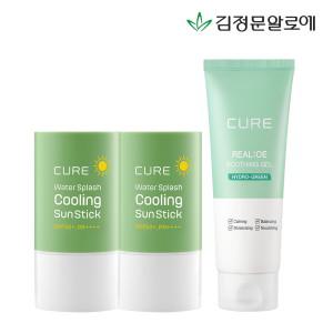 [김정문알로에] 큐어 쿨링선스틱 2개+수딩젤150ml 1개