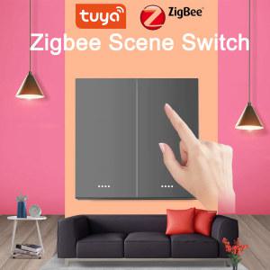 Tuya 6 Gang ZigBee 무선 18 시나리오 스마트 스위치 푸시 버튼 컨트롤러 앱 제어 키보드 장면 스티커 패널