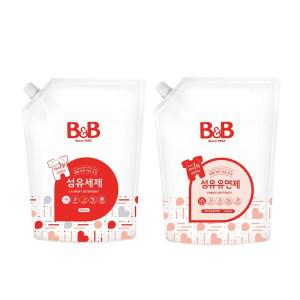 비앤비 유아용 섬유유연제 자스민 앤 로즈 리필 1500ml + 섬유세제 리필 1500ml 1세트