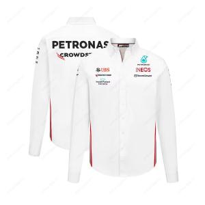 F1 레이싱 팀 PETRONAS 프린트 모터스포츠 자동차 팬 남성 폴로 롱 셔츠 라펠 단추 여름 속건성 화이트 블