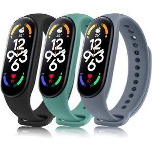 샤오미 미 밴드 7 Amazfit B 5와 호환되는 3팩 방수 Mi b 6 5 5용 클래식 소프트 스포츠 교체 손목 여성건