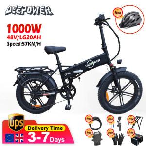 DEEPOWER A1 접이식 전기 자전거, 1000W, 48V, 20AH, 팻 타이어, Ebike 산악 성인용 통근 20 인치