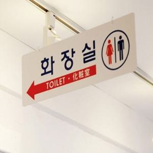 천장걸이 화장실표지판 양면 TOILET팻말 여행지다국어