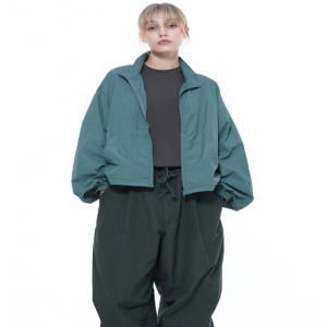 Searsucker Crop Windbreaker Jumper - Green