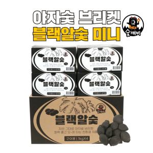 야자 캠핑 연료 조개탄 구이용 연탄 불쏘시개 펜션 업소용 바베큐 야외용 브리켓 [블랙알숯 미니 1kgx4ea]