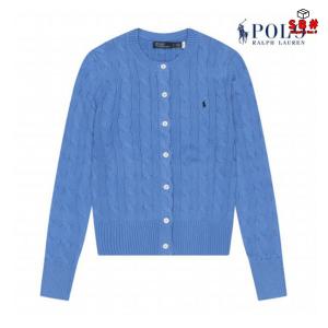 polo ralphLauren 여성 케이블 니트 코튼 크루넥 가디건 블루