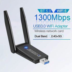 데스크탑와이파이수신기 와이파이동글이 1300Mbps USB 30 무선 네트워크 카드 블루투스 50 와이파이 6 어댑