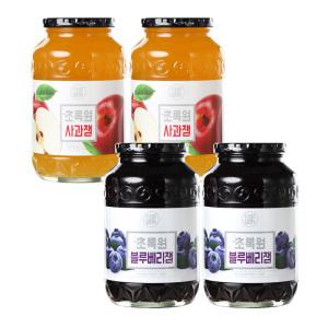 초록원 사과잼 2개 +블루베리잼 2개 (4키로) 과일잼 토스트쨈