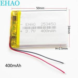 EHAO 253450 초박형 리튬 폴리머 LiPo 충전식 배터리 셀, Mp3 GPS 스마트 워치 스피커용, 3.7V, 400mAh