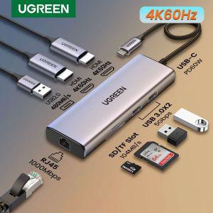 노트북 도킹 스테이션 썬더볼트 멀티 허브 USB C 4K 60Hz 2xHDMI 2.0 RJ45 3.0 PD 어댑터 맥북 아이패드 프