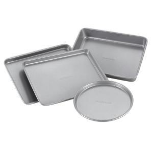 Farberware Bakeware 스틸 논스틱 토스터 오븐 팬 세트, 4피스 베이킹 세트, 그레이