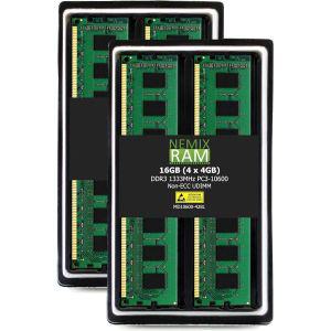 NEMIX 메모리 RAM 16GB(4X4GB) DDR3 1333MHZ PC3-10600 2Rx8 1.5V 240핀 비ECC UDIMM 버퍼링되지 않은 데스